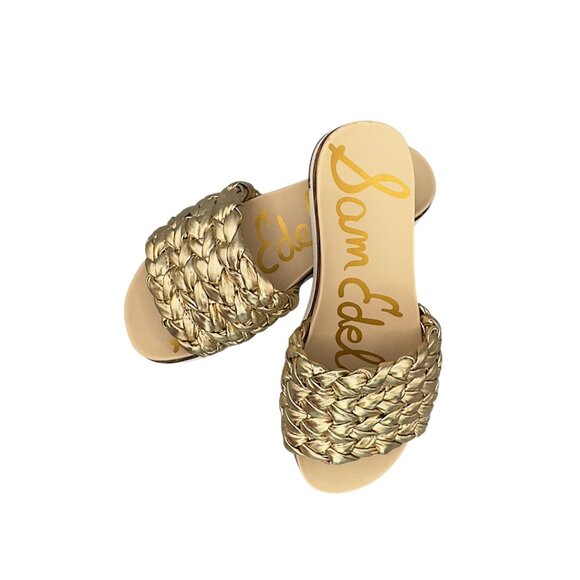 Sam Edelman Ainslie Woven Slide Sandals Gold Metallic Leather Women’s Size 7 - Picture 1 of 9